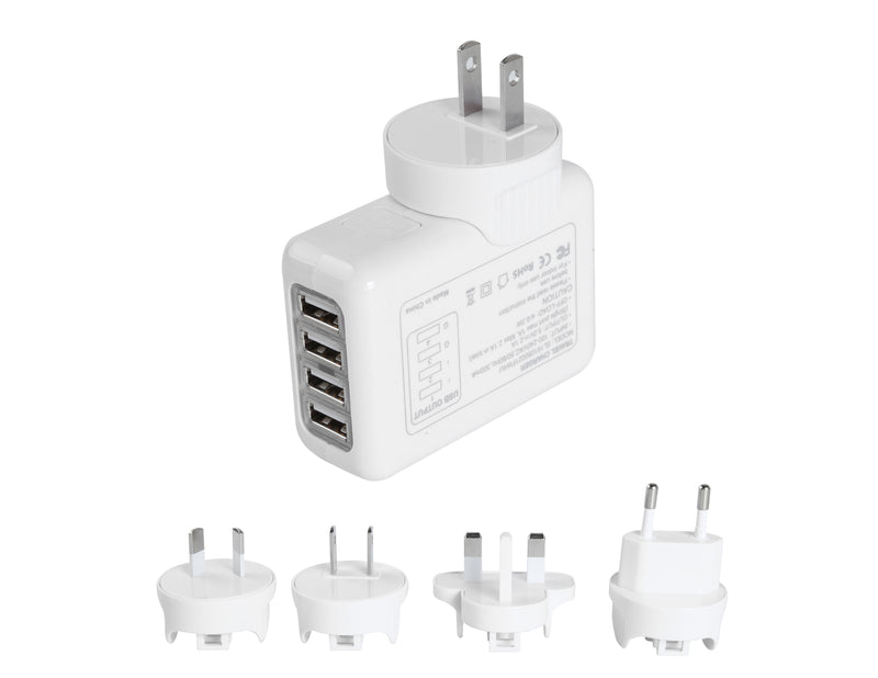 Travel Charger Universal 4 USB Ports Portable White