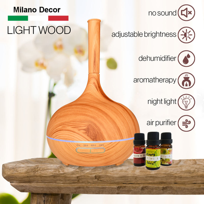 Milano Supreme Ultrasonic 400ml Aromatherapy Humidifier Diffuser LED with 3 Oils