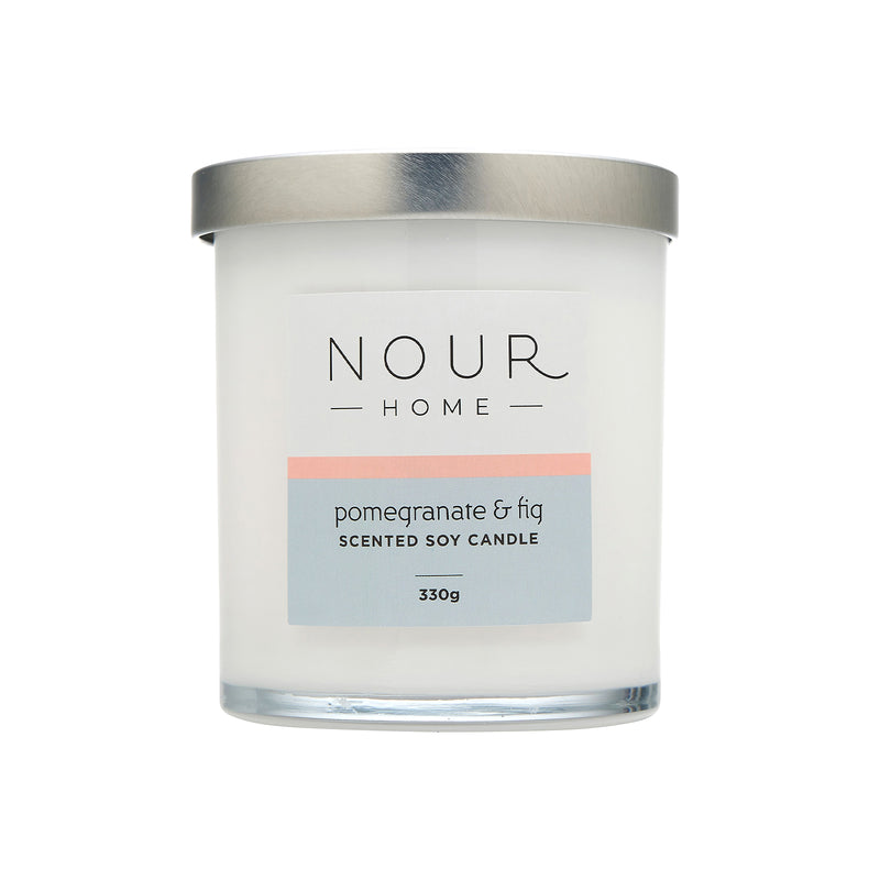 Nour Home Essentials Pack (1 x Soy Wax Candle, 1 x Room Spray Pomegranate Fig)