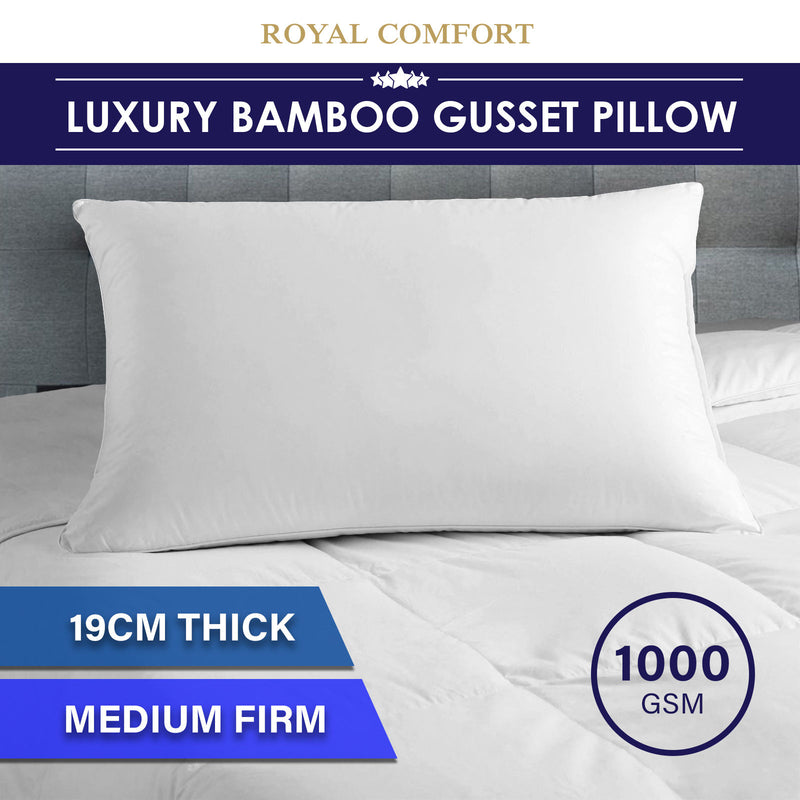 Royal Comfort Luxury Bamboo Blend Gusset Pillow Single Pack 4cm Gusset Support