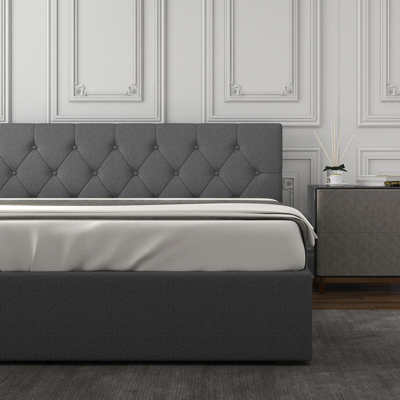 Milano Capri Luxury Gas Lift Bed Frame Base And Headboard With Storage All Sizes