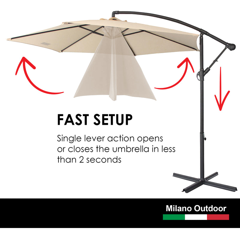 Milano Outdoor 3 Metre Cantilever Umbrella UV Sunshade Garden Patio Deck