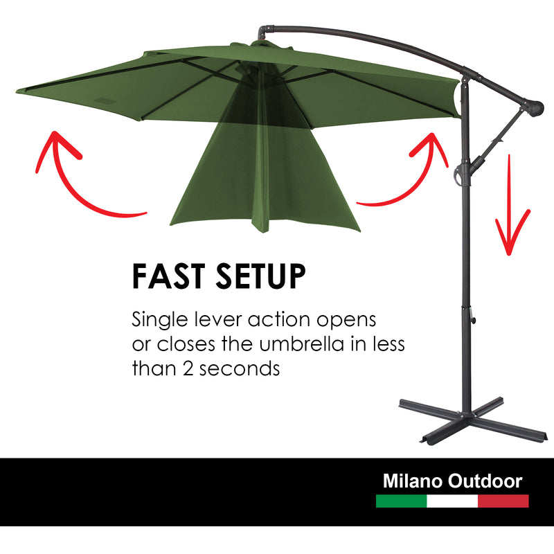 Milano Outdoor 3 Metre Cantilever Umbrella UV Sunshade Garden Patio Deck