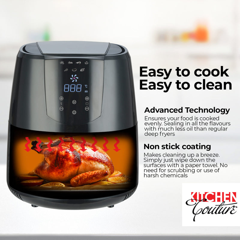 Kitchen Couture 4.2 Litre Air Fryer Digital Display Black 1400W Healthy Cooker