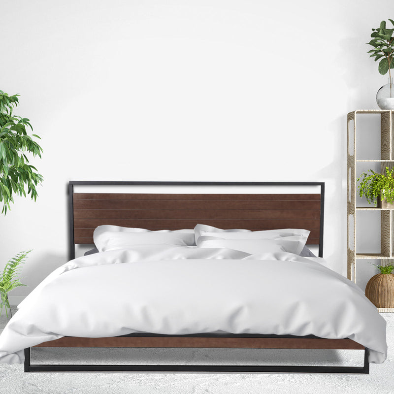 Milano Decor Azure Bed Frame With Headboard Wood Steel Platform Bed