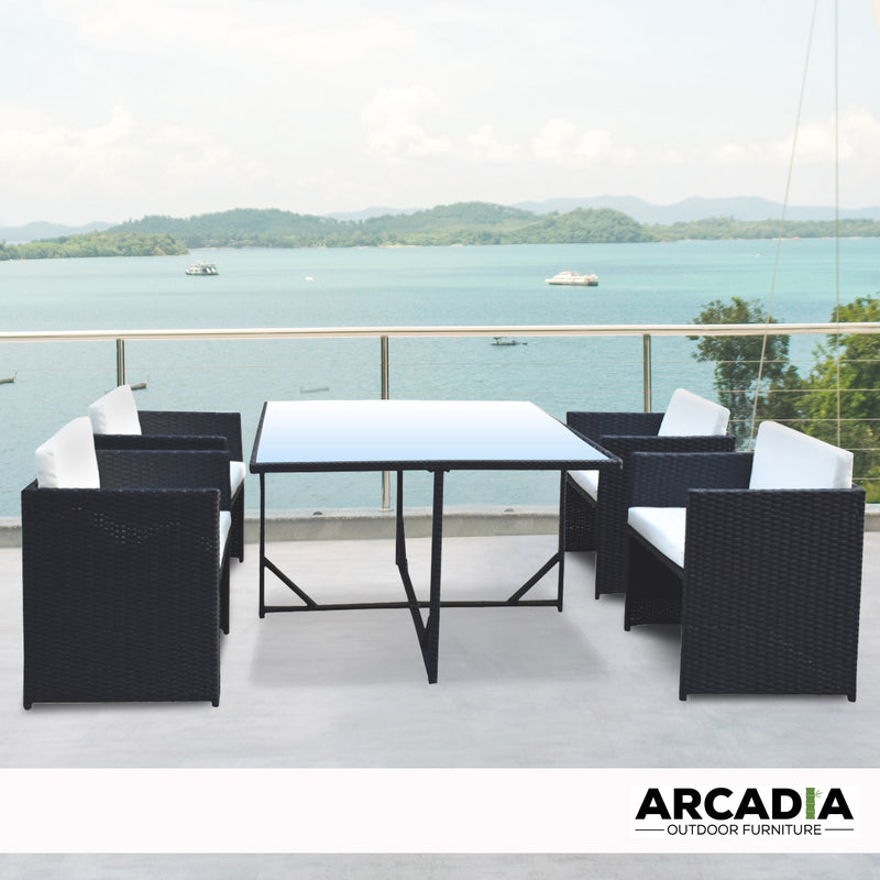 Arcadia Furniture 5 Piece Outdoor Dining Table Set Rattan Table Chairs Garden