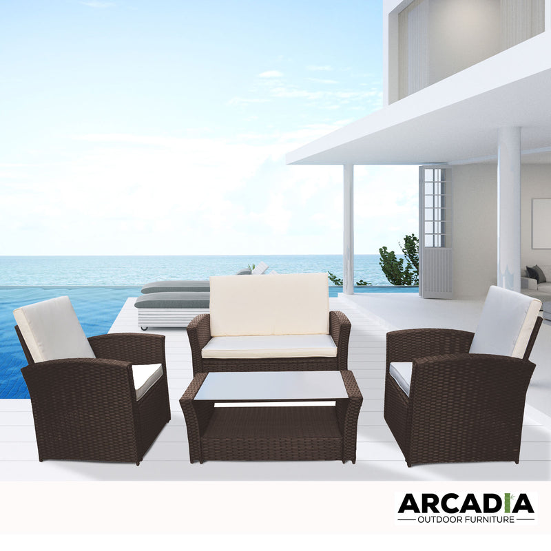 Arcadia Furniture Outdoor 4 Piece Sofa Lounge Set Wicker Rattan Garden