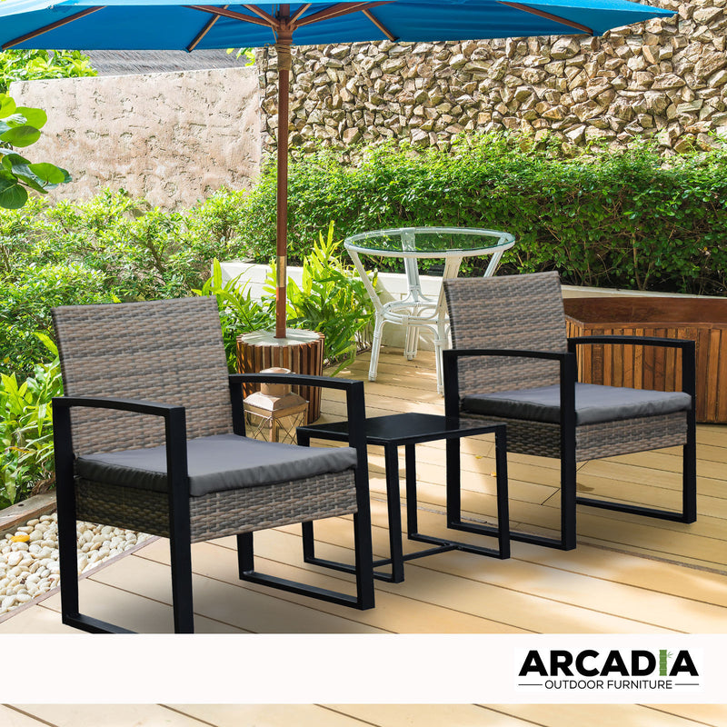 Arcadia Furniture Outdoor 3 Piece Wicker Rattan Patio Set Garden Patio Home