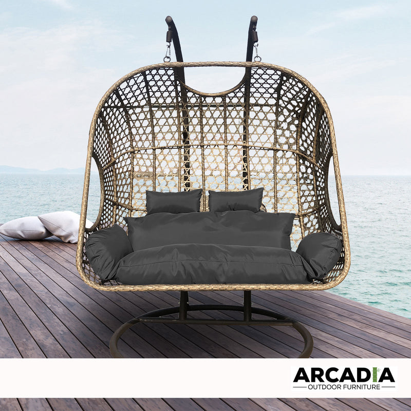 Arcadia Furniture 2 Seater Rocking Egg Chair Outdoor Wicker Rattan Patio Garden