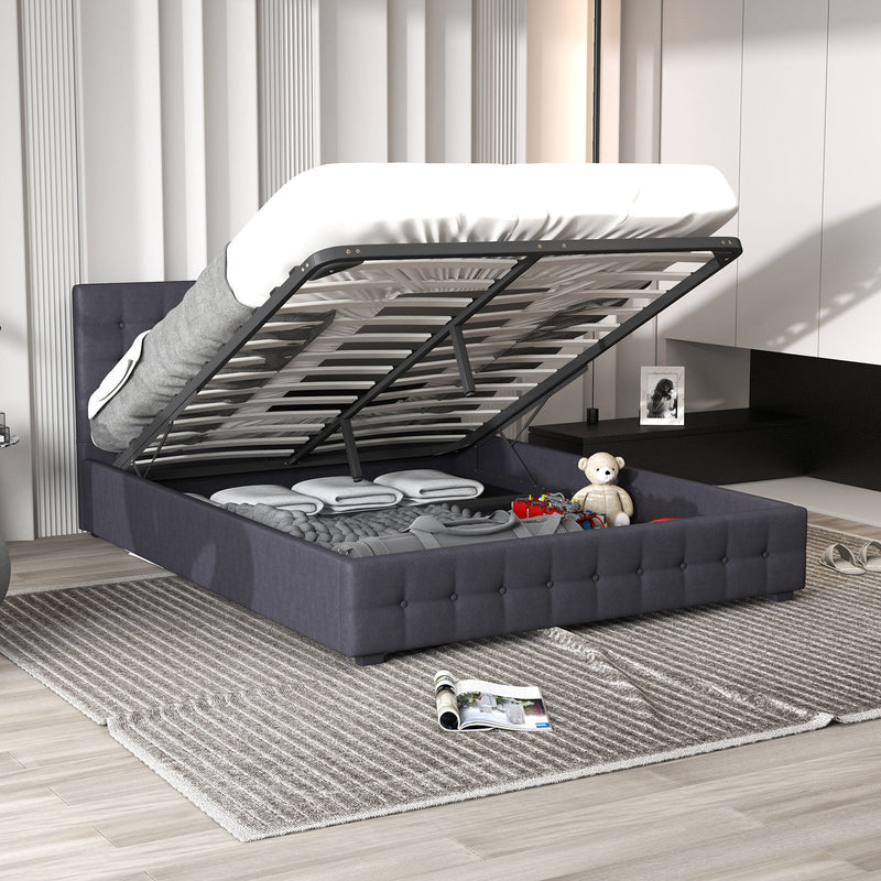 Milano Decor Eden Gas Lift Bed With Headboard Platform Storage Dark Grey Fabric