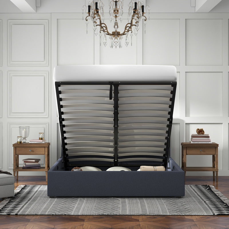 Milano Luxury Gas Lift Bed Frame Base And Headboard With Storage All Sizes