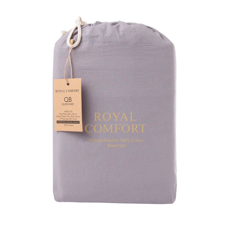 Royal Comfort Vintage Wash 100% Cotton Sheet Set Fitted Flat Sheet Pillowcases