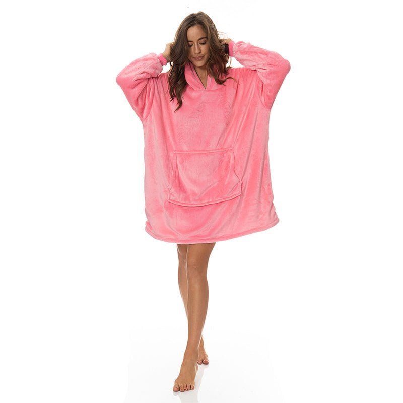 Royal Comfort Snug Hoodie Nightwear Super Soft Reversible Coral Fleece 750GSM