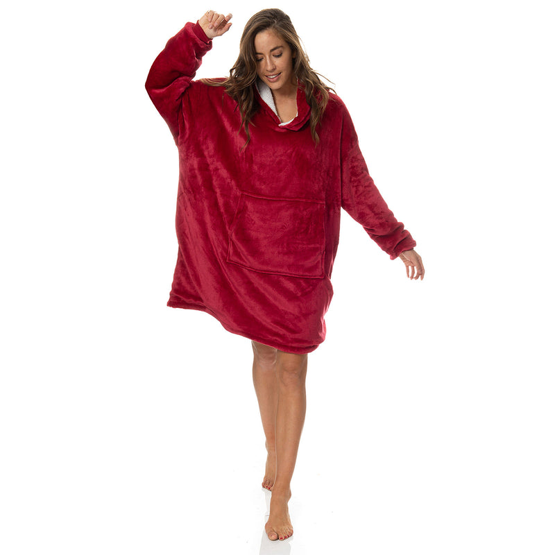 Royal Comfort Snug Hoodie Nightwear Super Soft Reversible Coral Fleece 750GSM