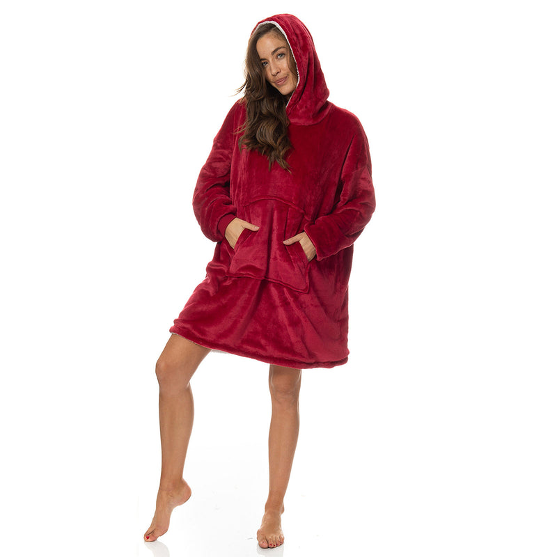 Royal Comfort Snug Hoodie Nightwear Super Soft Reversible Coral Fleece 750GSM