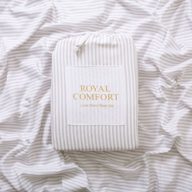 Royal Comfort Stripes Linen Blend Sheet Set Bedding Luxury Breathable Ultra Soft