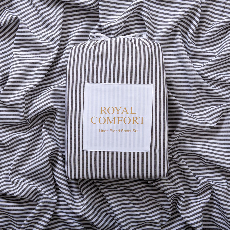 Royal Comfort Stripes Linen Blend Sheet Set Bedding Luxury Breathable Ultra Soft