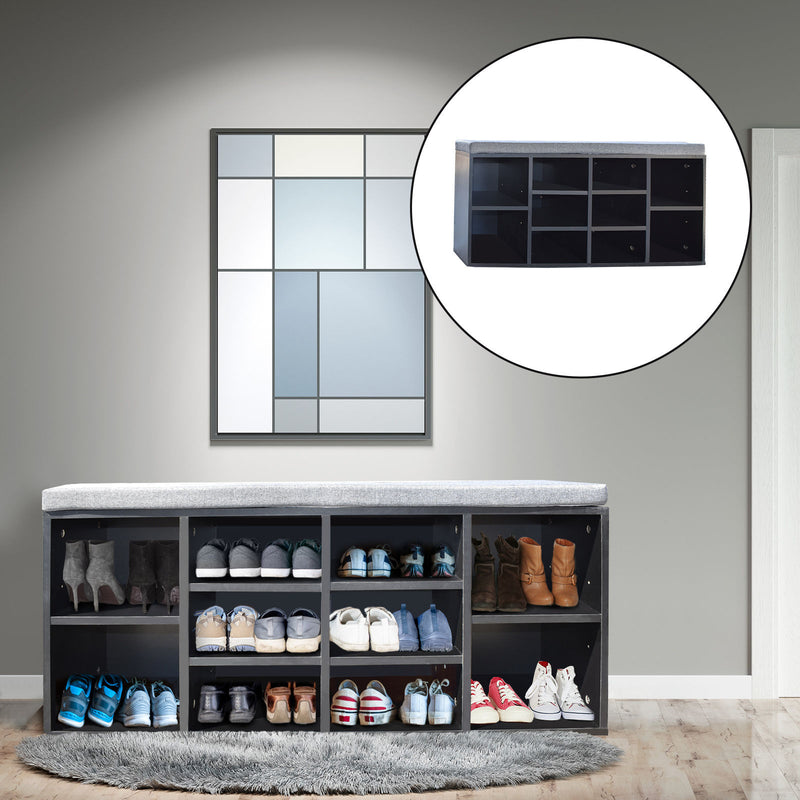 Milano Decor 2 in 1 Shoe Organiser With Bench Storage - Black And Grey