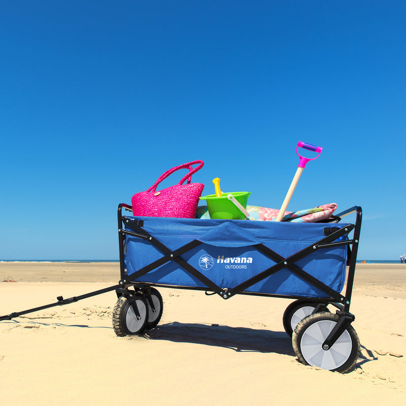 Havana Outdoors Collapsible Beach Trolley Garden Cart Foldable Picnic Navy