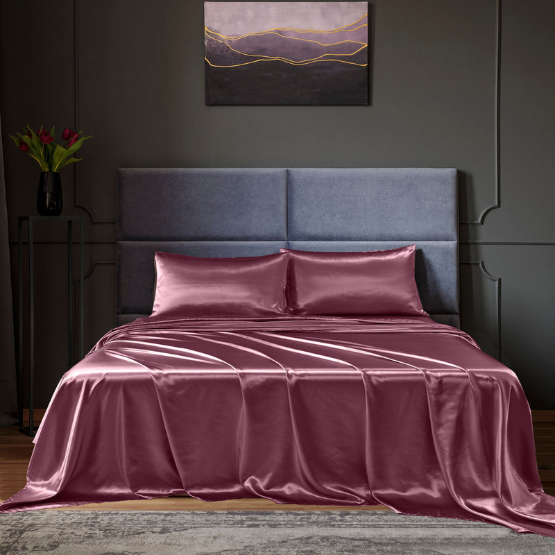 Royal Comfort Satin Sheet Set 4 Piece Fitted Flat Sheet Pillowcases Silky Smooth