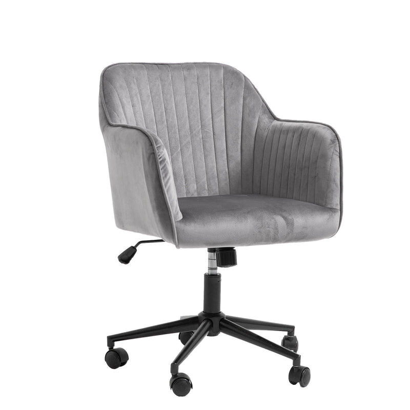 Casa Decor Arles Velvet Office Chair Mid Back Swivel Height Adjustable Grey