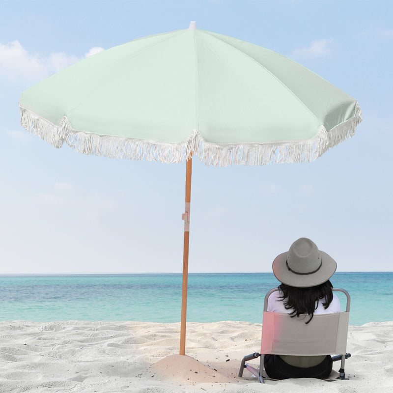 Havana Outdoors Beach Umbrella Portable 2 Metre Fringed Garden Sun Shade Shelter