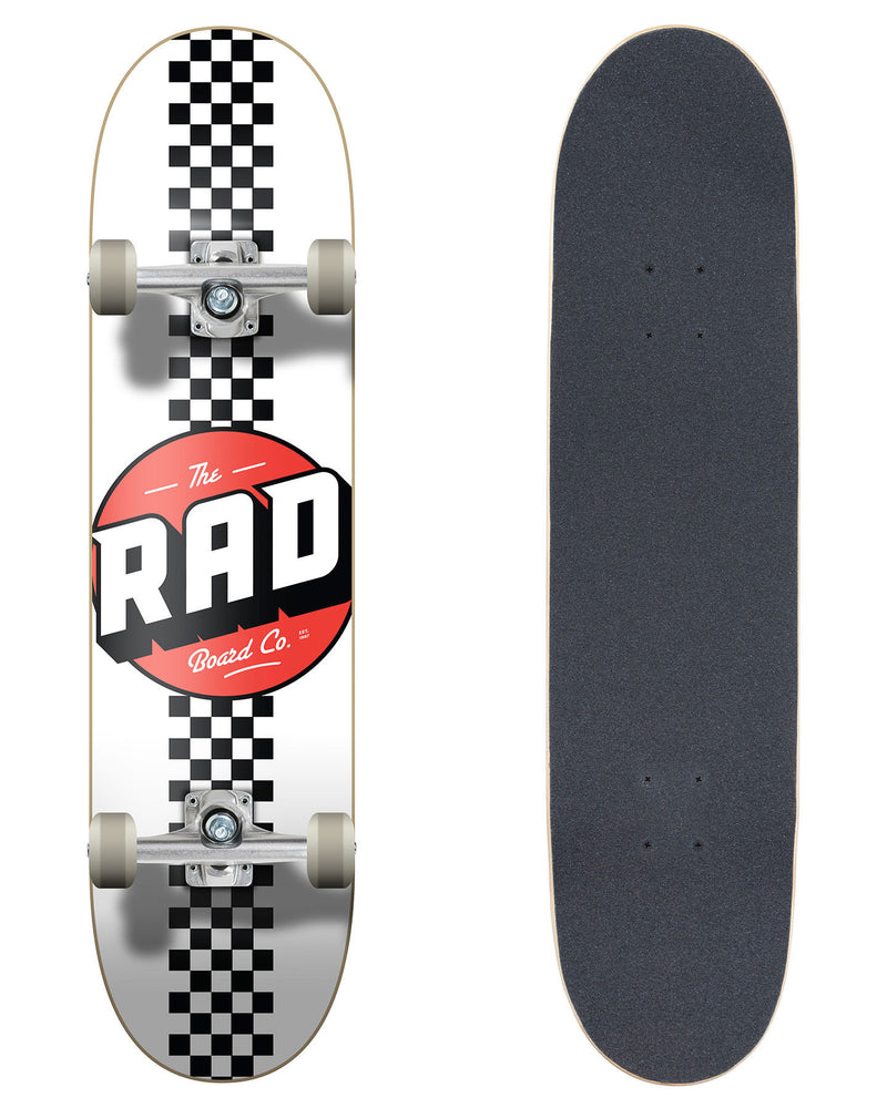 RAD Complete Progressive 7.75" x 31" Skateboard - Checker Stripe White / Black