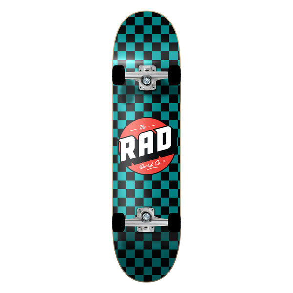 RAD Complete Dude Crew 7.25" x 30" Skateboard - Checkers Black / Teal