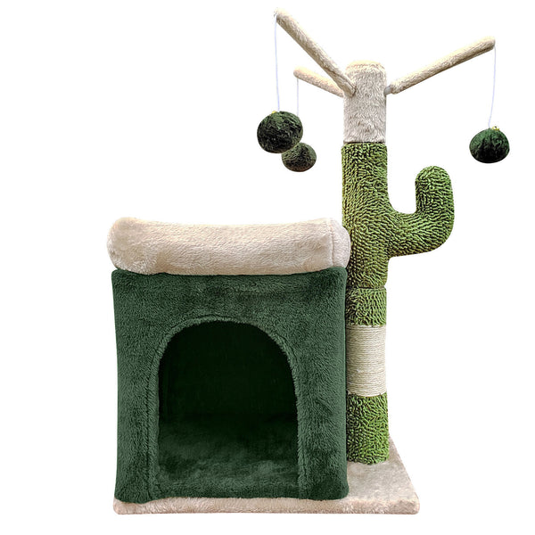 4Paws Cat Tree Scratching Post House Furniture Bed Cactus Play 70cm Green