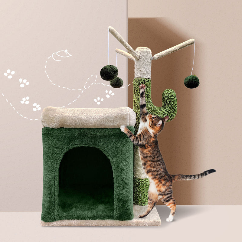 4Paws Cat Tree Scratching Post House Furniture Bed Cactus Play 70cm Green