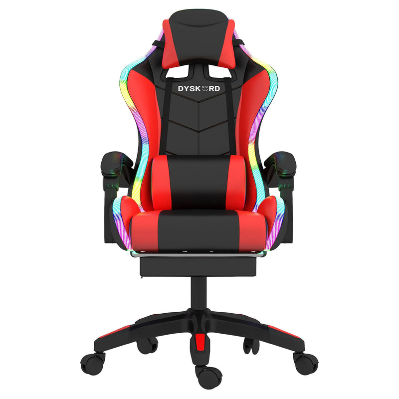 Dyskord Gaming Chair RGB LED Lighting Leg Rest Vibrating Lumbar Support Padded