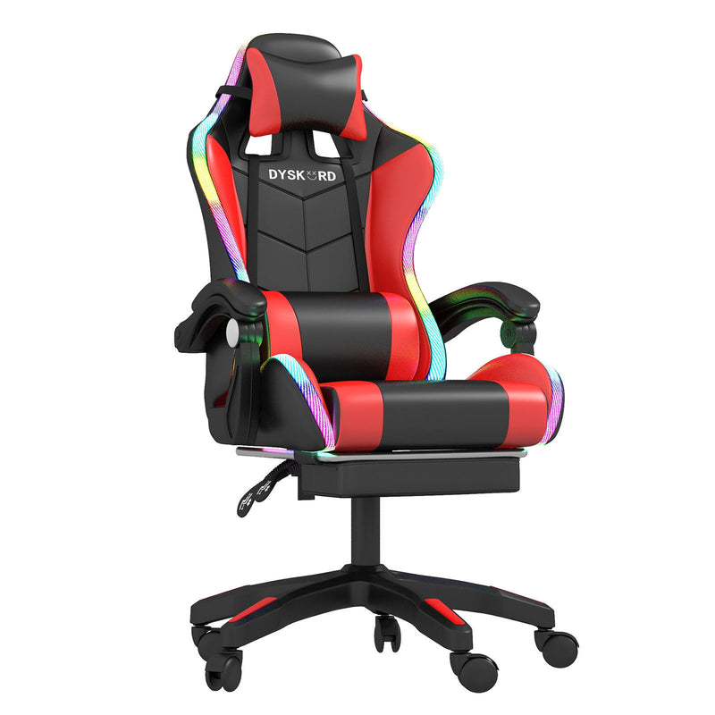 Dyskord Gaming Chair RGB LED Lighting Leg Rest Vibrating Lumbar Support Padded