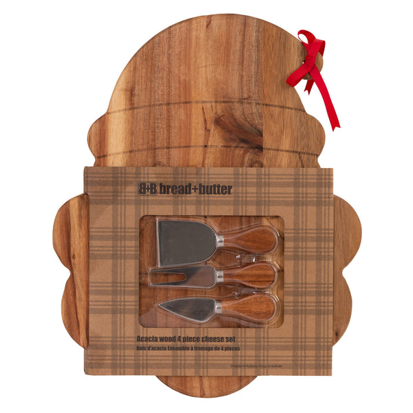 Bread and Butter Santa Face Cheese Board - Brown - 4 Piece Set