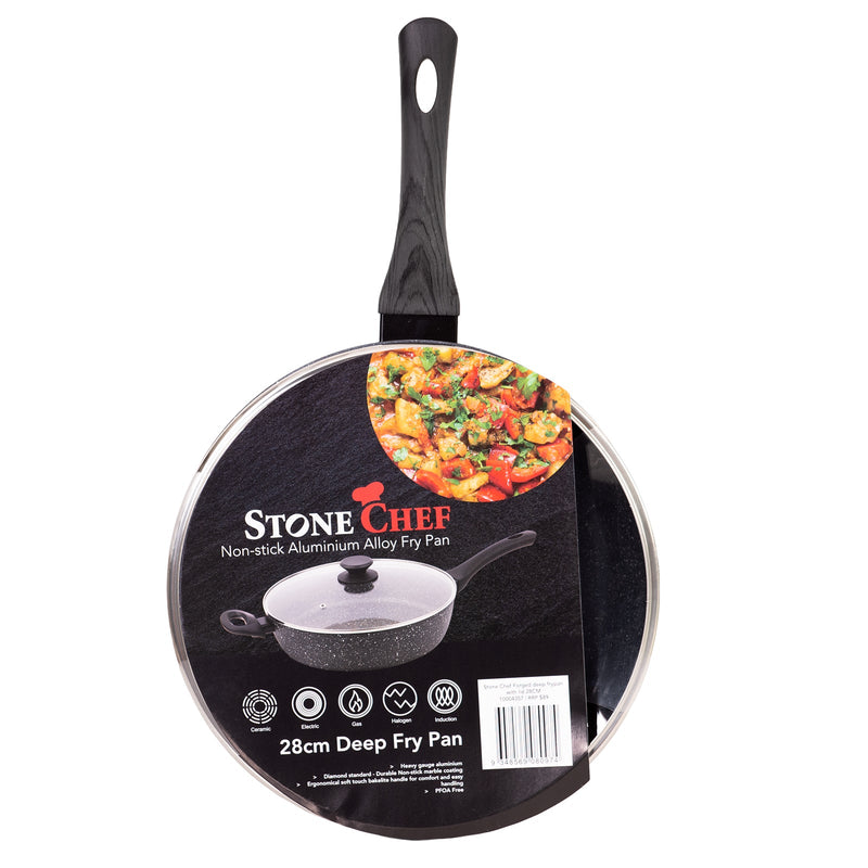 Stone Chef Forged Deep Fry Pan And Lid Cookware Cookware Black Grey Handle 28cm