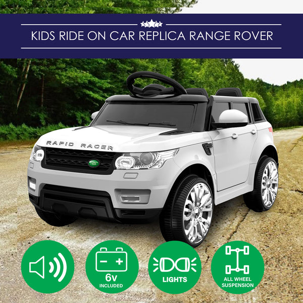 Kids Ride-On Car Range Rover Inspired White w/ Remote MP3 And Electric Battery