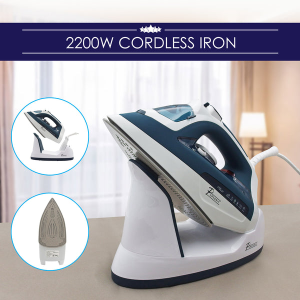 Pursonic Electric Cordless Steam Iron Portable Corded Cordless 2200W Blue White