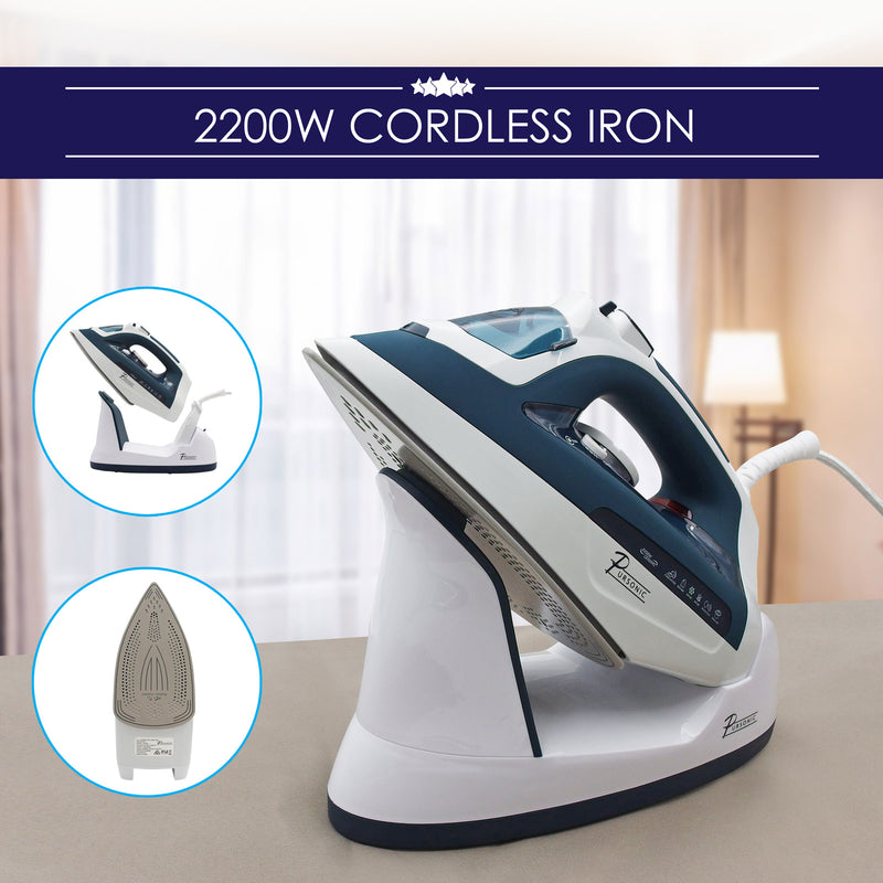 Pursonic Electric Cordless Steam Iron Portable Corded Cordless 2200W Blue White