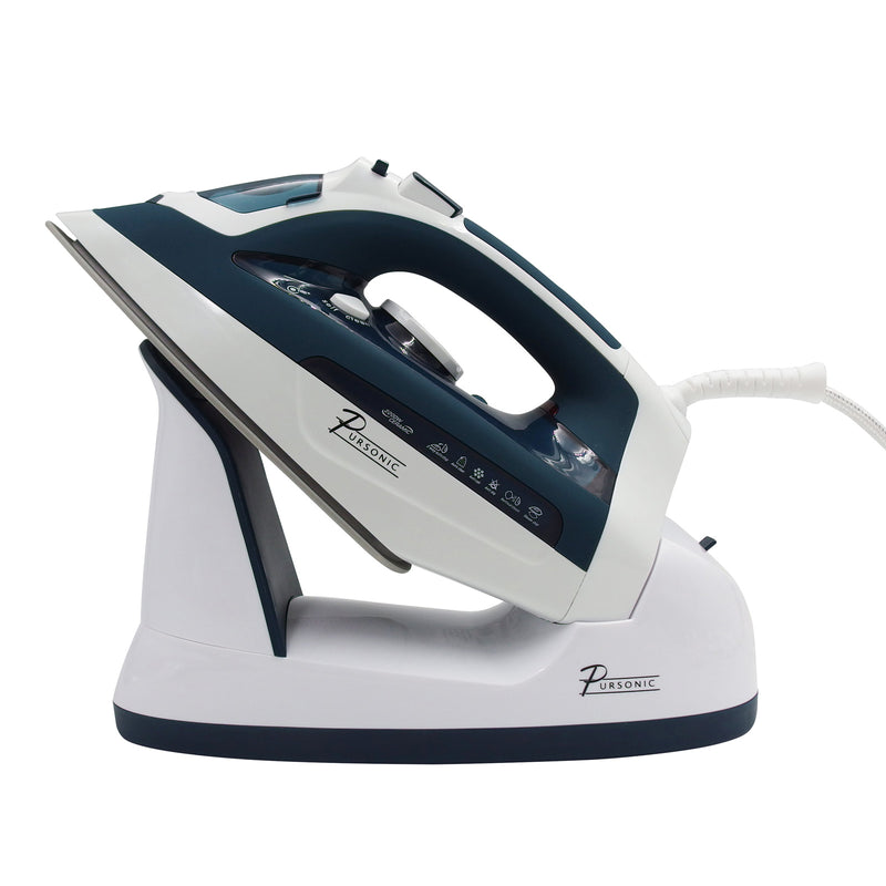 Pursonic Electric Cordless Steam Iron Portable Corded Cordless 2200W Blue White