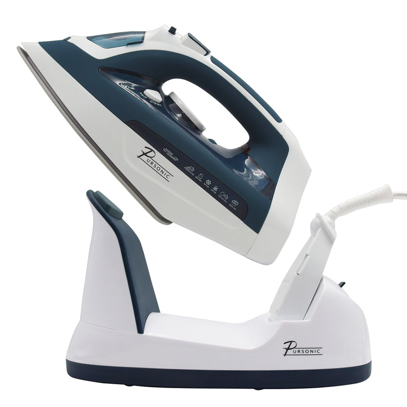 Pursonic Electric Cordless Steam Iron Portable Corded Cordless 2200W Blue White