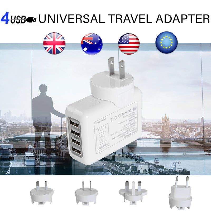 Travel Charger Universal 4 USB Ports Portable White