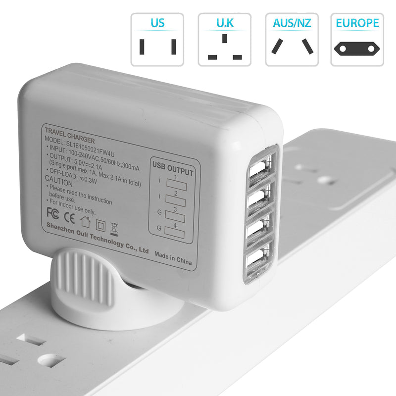 Travel Charger Universal 4 USB Ports Portable White