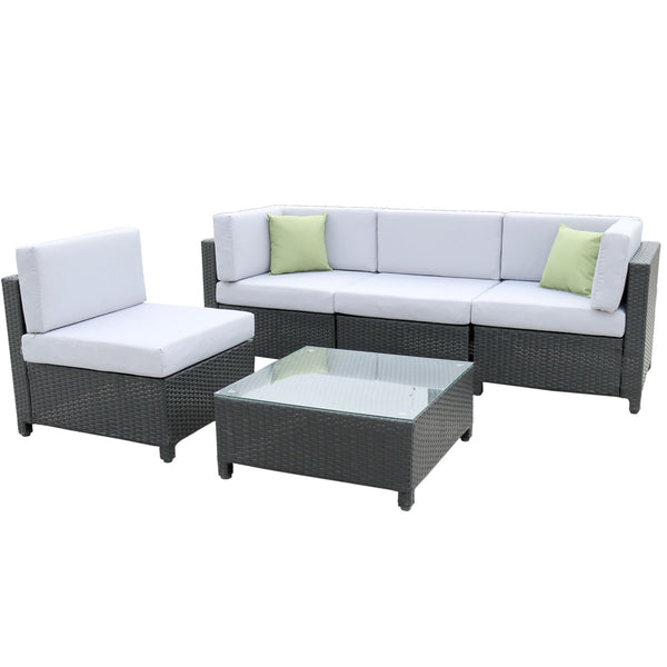 Milano 5 Piece Wicker Rattan Sofa Set Light Grey Outdoor Lounge Patio Set