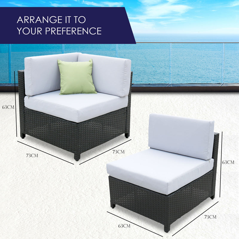 Milano 5 Piece Wicker Rattan Sofa Set Black Light Grey Outdoor Lounge Patio Set