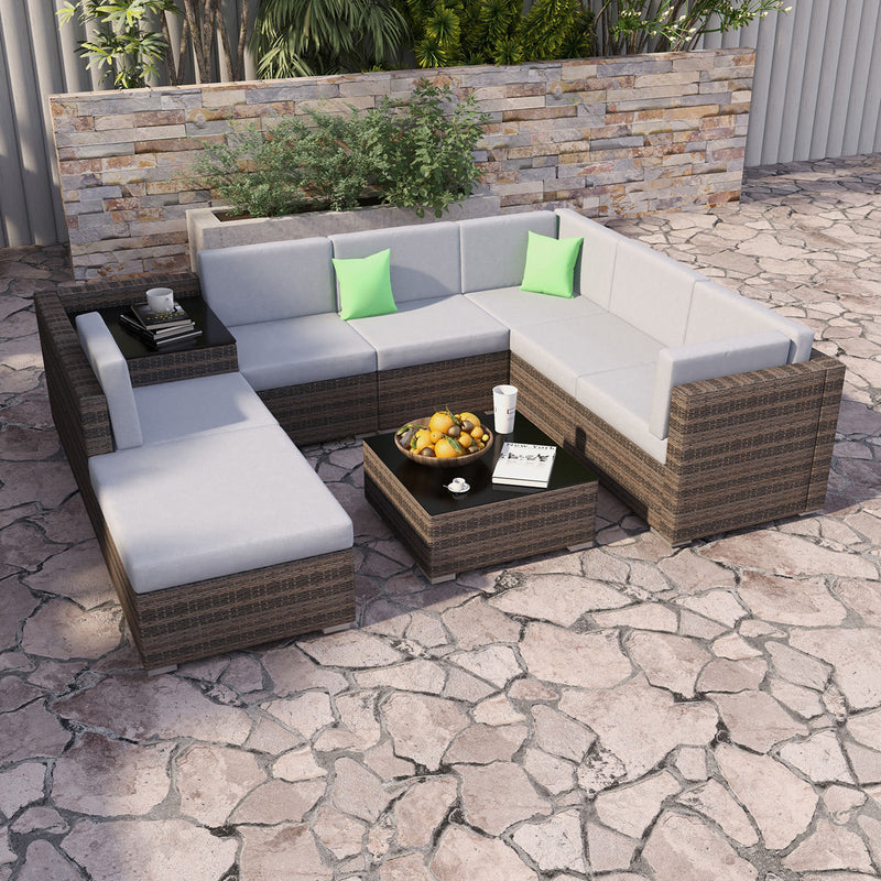 Milano 9 Piece Wicker Rattan Sofa Set Grey Outdoor Lounge Furniture