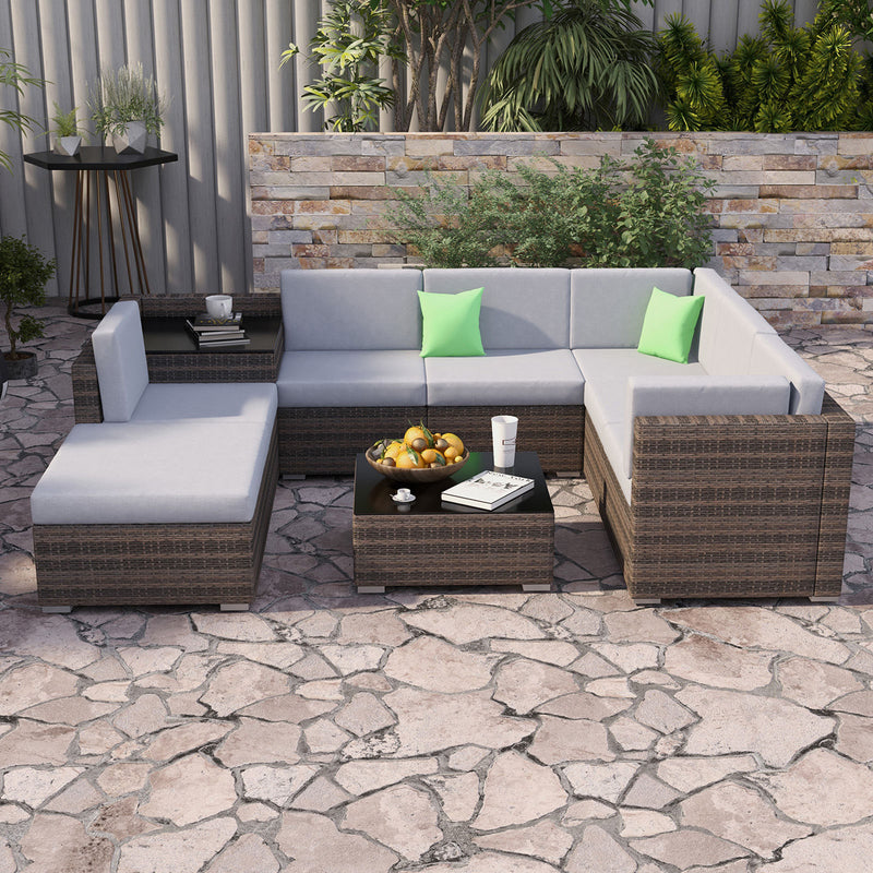 Milano 9 Piece Wicker Rattan Sofa Set Grey Outdoor Lounge Furniture