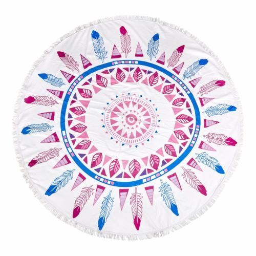 Milano Round Beach Towel with Tassels Print 140 cm 350 GSM Microfibre Blanket