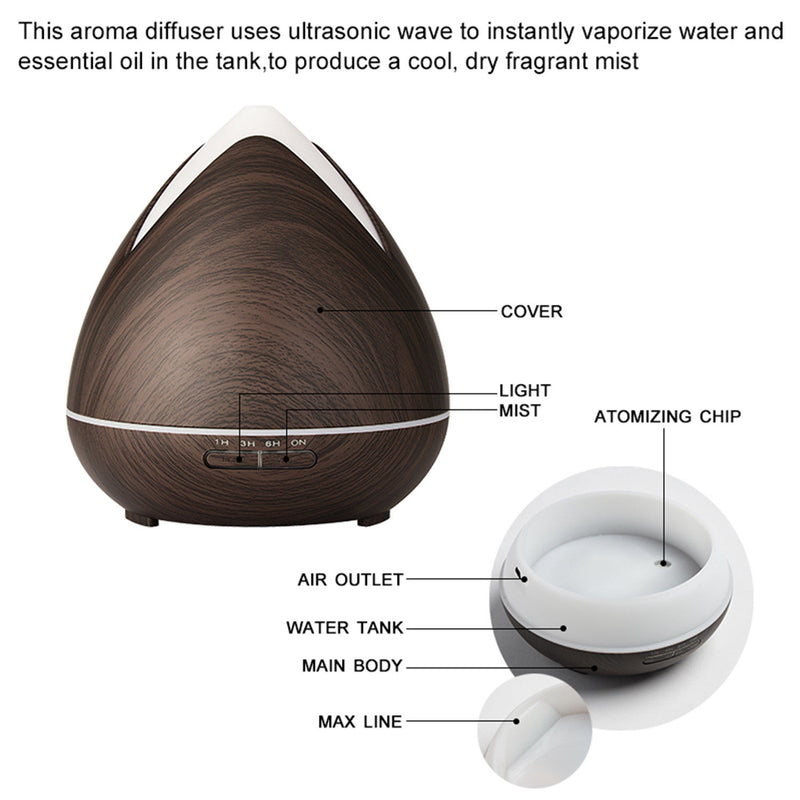 Essential Oils Ultrasonic Aromatherapy Diffuser Air Humidifier Purify 400ML