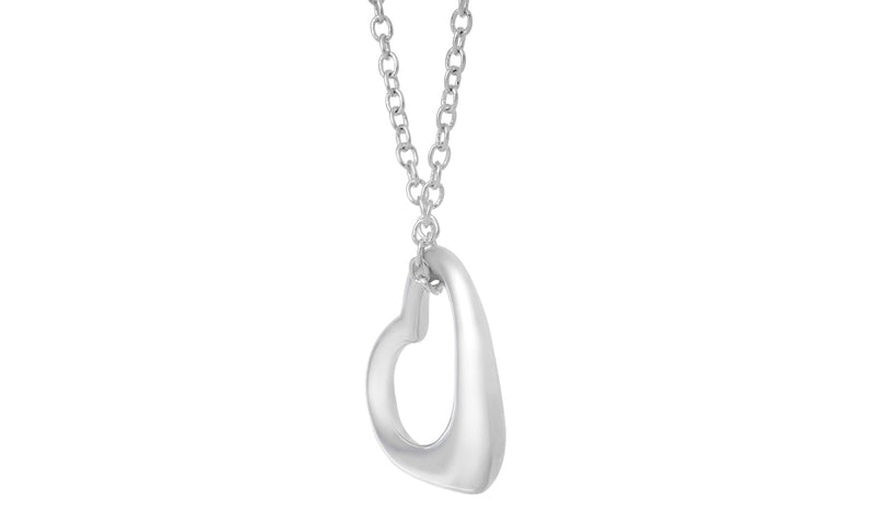 18” Open Heart Pendant Necklace in Rhodium-Plated Brass