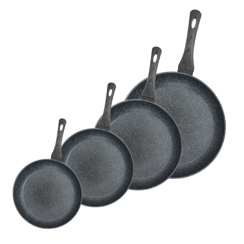 StoneChef 4 Piece Fry Pan Set 20cm 24cm 28cm 30cm Black Complete Grey Handle Set