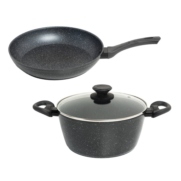 StoneChef 2 Piece Set Frypan 24cm + Casserole 24cm Cookware Black Grey Handle